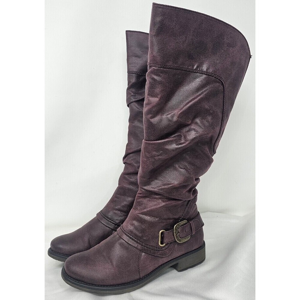 Baretraps Women Sheridan Burgundy Wide Calf Knee High Faux Leather Boots Size 6W